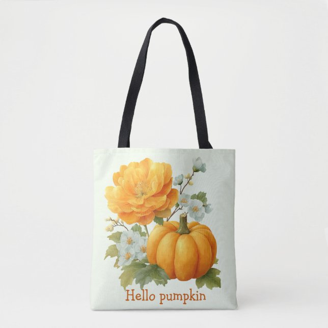 Hej Pumpkin Blommigt Halloween Design Design Tygkasse (Framsida)