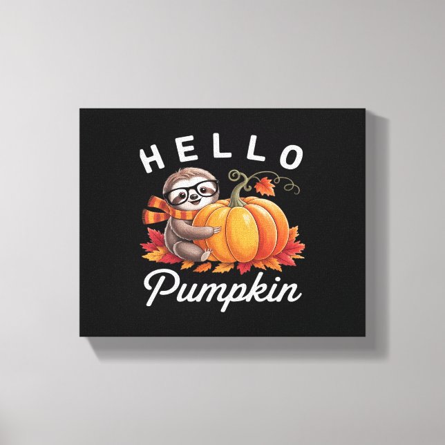 Hej Pumpkin - Cute Fall Sloth Höst löv Foli Canvastryck (Framsida)