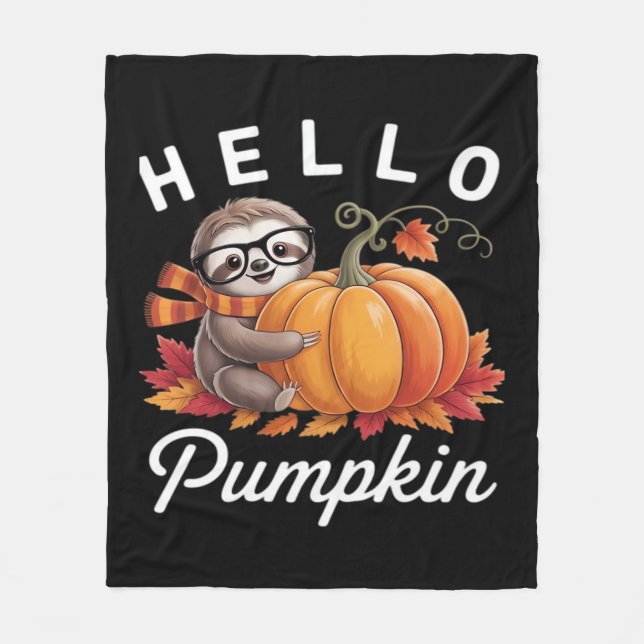 Hej Pumpkin - Cute Fall Sloth Höst löv Foli Fleecefilt (Framsidan)