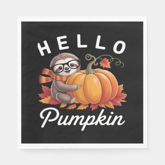 Hej Pumpkin - Cute Fall Sloth Höst löv Foli Pappersservett (Framsidan)