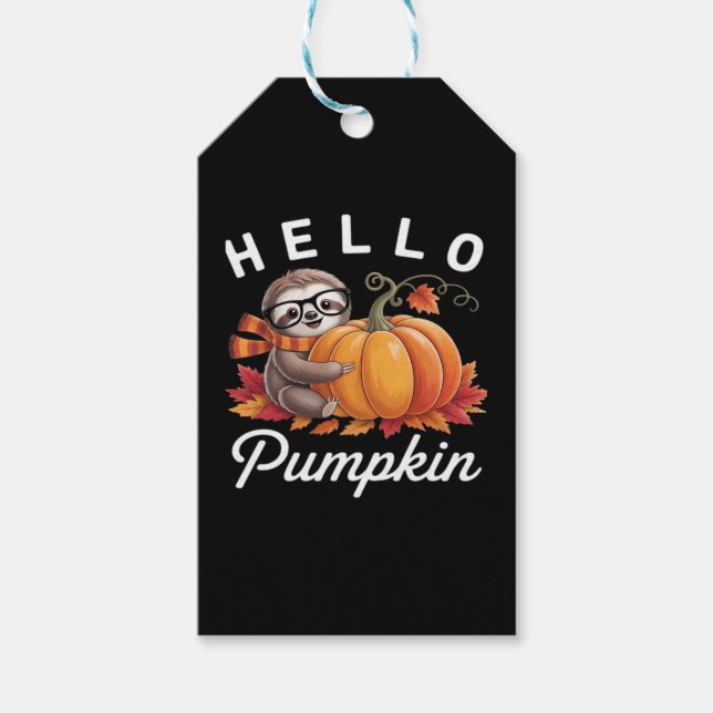 Hej Pumpkin - Cute Fall Sloth Höst löv Foli Presentetikett (Framsidan)
