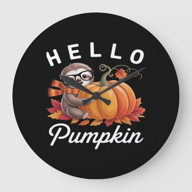 Hej Pumpkin - Cute Fall Sloth Höst löv Foli Stor Klocka (Framsida)