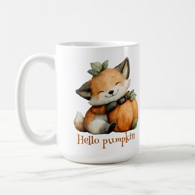 Hej Pumpkin Cute Fox Halloween Design Design Kaffemugg (Vänster)