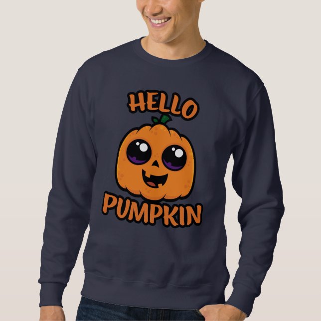Hej Pumpkin Cute Halloween Jack-O-Lantern Lång Ärmad Tröja (Framsida)
