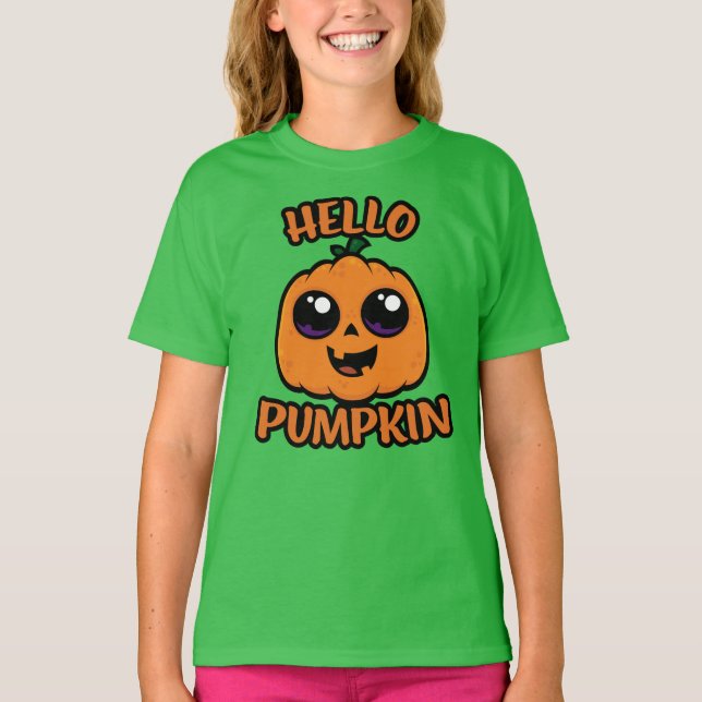 Hej Pumpkin Cute Halloween Jack-O-Lantern T Shirt (Framsida)