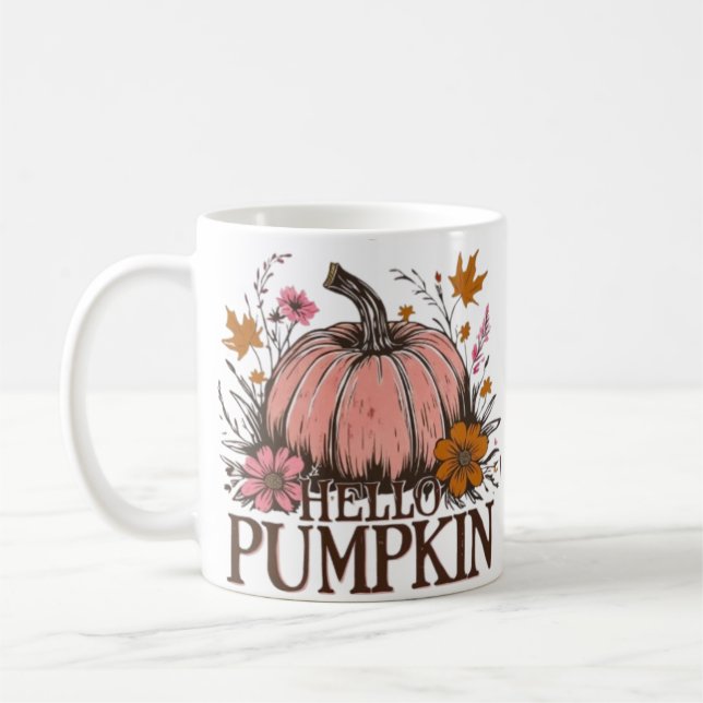 Hej Pumpkin Fall Blommigt Design 🎃 🍂 Kaffemugg (Vänster)