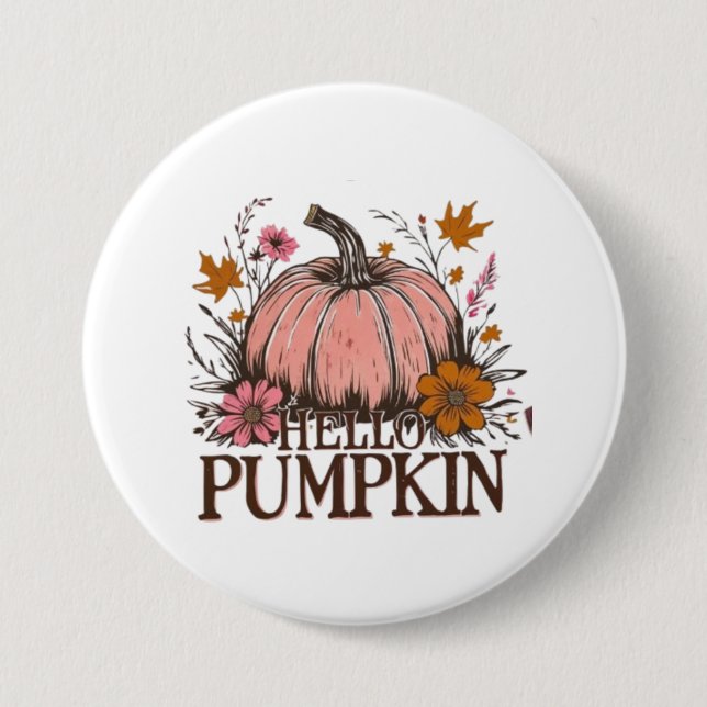 Hej Pumpkin Fall Blommigt Design 🎃 🍂 Knapp (Framsida)