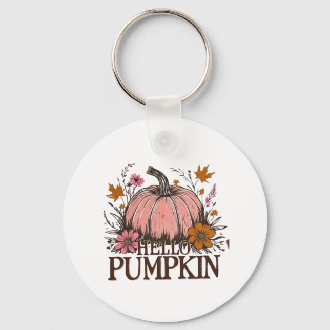 Hej Pumpkin Fall Blommigt Design 🎃 🍂 Nyckelring (Framsida)
