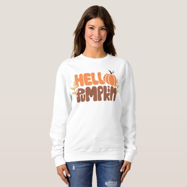Hej Pumpkin Fall Sweatshirt | Hösten Mode T Shirt (Hel framsida)