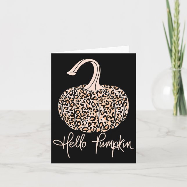 Hej Pumpkin Leopard Print Höst Pumpkin Trendig Te Kort (Framsida)