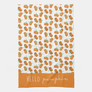 Hej Pumpkin Mönster Fall Orange Grönt Kökshandduk