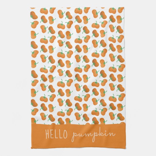 Hej Pumpkin Mönster Fall Orange Grönt Kökshandduk (Vertikal)
