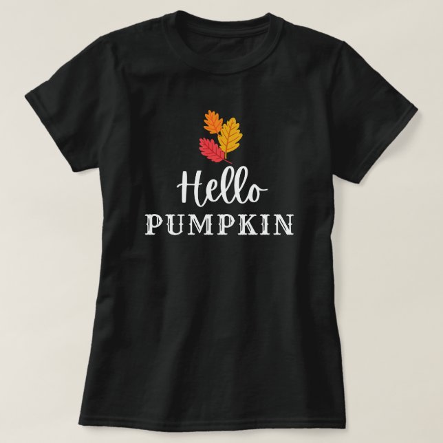 Hej Pumpkin och Crisp Höst löv T Shirt (Design framsida)