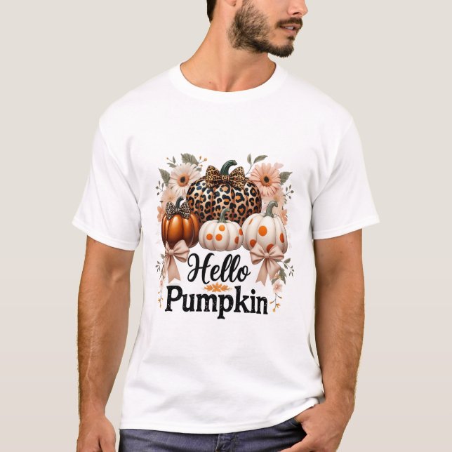 Hej Pumpkin Png, Boho Blommigt Fall Leopard Pumpki T Shirt (Framsida)