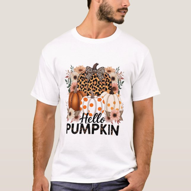 Hej Pumpkin Png, Boho Blommigt Fall Leopard T Shirt (Framsida)