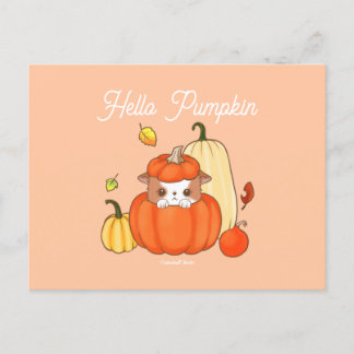 Hej Pumpkin Puppy i en Pumpkin Cute Kawaii Vykort
