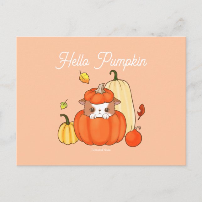 Hej Pumpkin Puppy i en Pumpkin Cute Kawaii Vykort (Framsida)