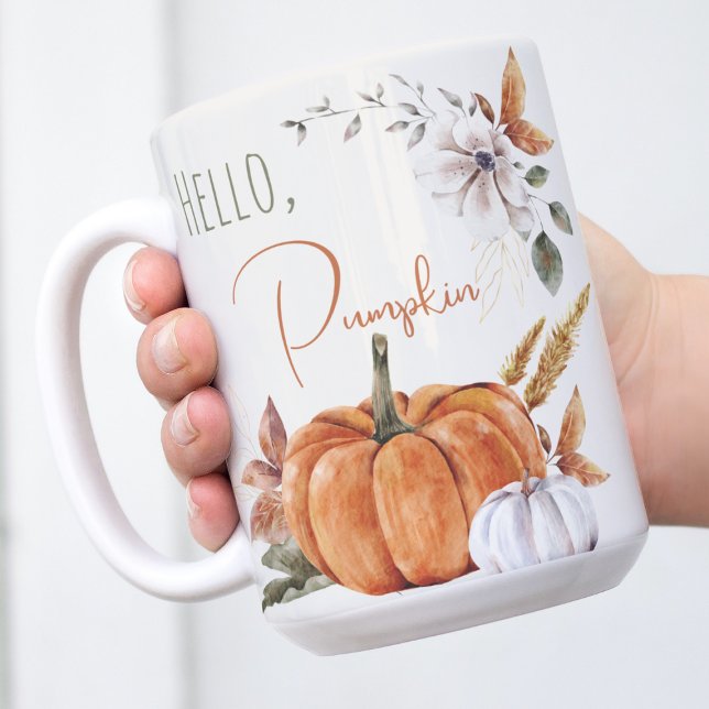 Hej Pumpkin Rustic Autumn Watercolor Kaffemugg (Hello Pumpkin Watercolor Mug)