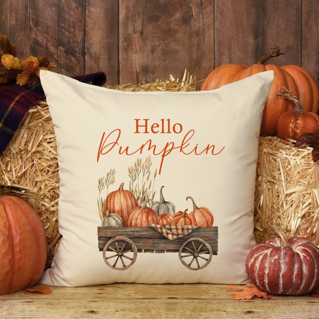Hej Pumpkin Vintage Pumpkin Carts Kudde (Skapare uppladdad)