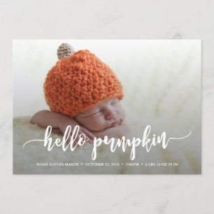 Hej Pumpkin White Script Birth Notice Meddelande