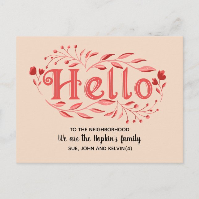 Hej, redigerbar Vi är nya i grannskapspakten Vykort (Framsida)