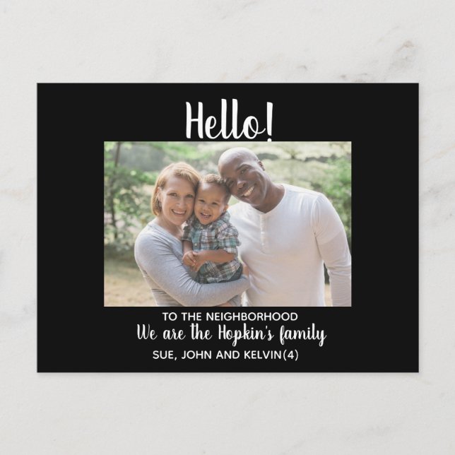 Hej,Redigerbart Vi är nya i grannskapet phot Vykort (Framsida)