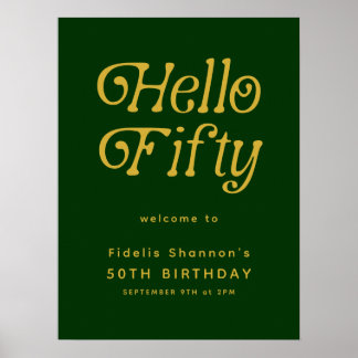 Hej Retro grönt &guld 50:e födelsedag Välkomstskyl Poster
