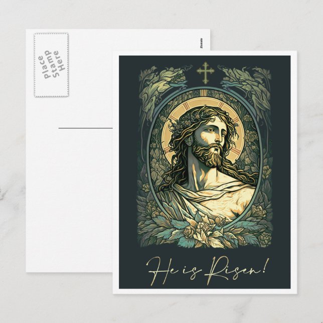 Hej, Risen! Art nouveau Jesus Painting Påsk Helg Vykort (Fram/baksida)