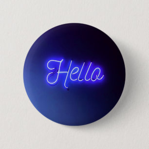 Hej Roligt Neon Blue Sign Bright och Cheerful Knapp
