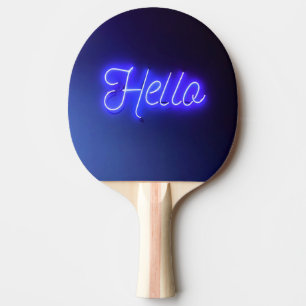 Hej Roligt Neon Blue Sign Bright och Cheerful Pingisracket