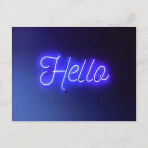 Hej Roligt Neon Blue Sign Bright och Cheerful Vykort