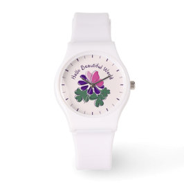 Hej Rosa Butterfly Lila Flower Armbandsur