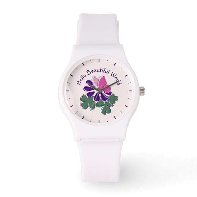 Hej  Rosa Butterfly Lila Flower Armbandsur (Framsida)