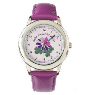 Hej Rosa Butterfly Lila Flower Armbandsur