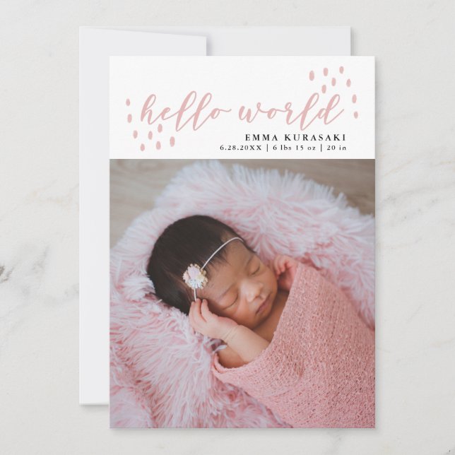 hej | Rosa Dots Baby Photo Birth Meddelande (Framsida)