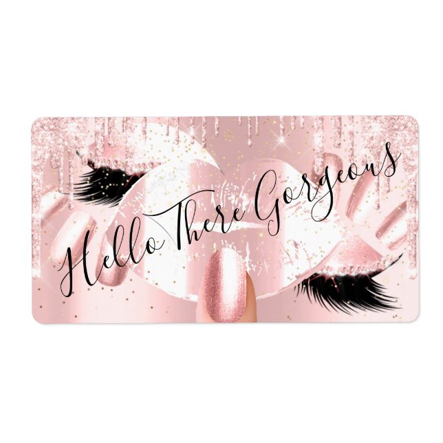 Hej Rosa Glitter Drips Kiss Läppar Nagel Makeup Fraktsedel (Framsidan)