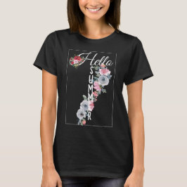 Hej rosa och blåa blommor sommaren t shirt