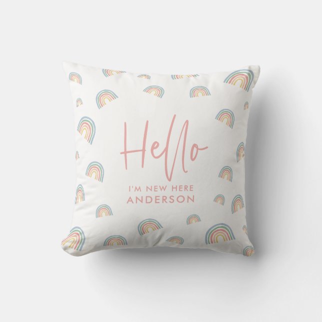 Hej rosa Romegly regnbåge nyfödd bebis babybib kas Kudde (Framsida)