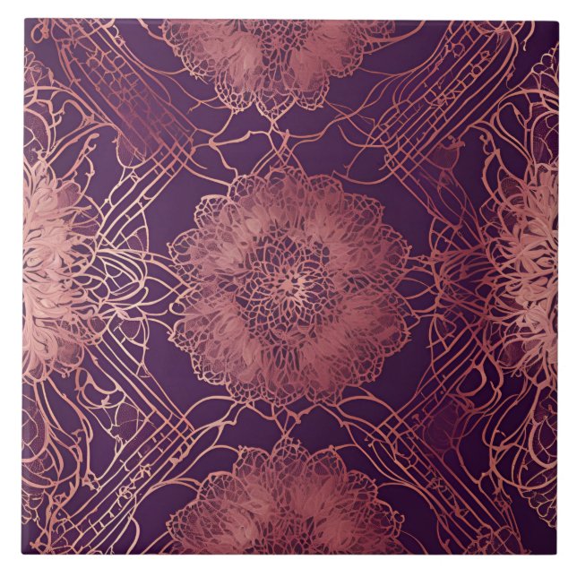 Hej Rosegold Blommig AI-konst  Kakelplatta (Framsidan)