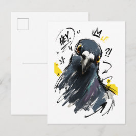 Hej Sassy Pigeon Porträtt – Djärv Handritad Fågel Vykort