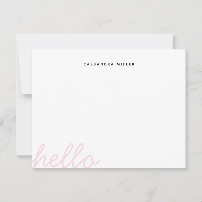 Hej Script Blush Rosa Minimalistisk Personlig Anteckningskort (Framsida)