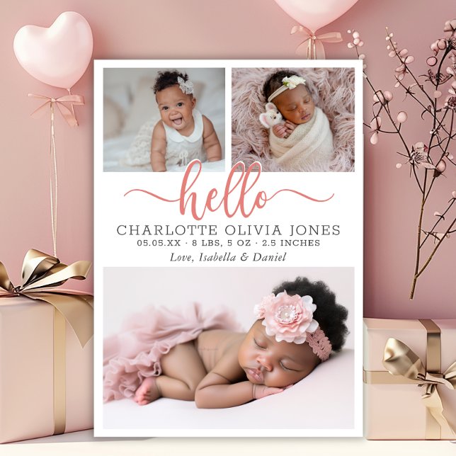 Hej Script Girl Födelse Fotocollage Meddelande (Skapare uppladdad)