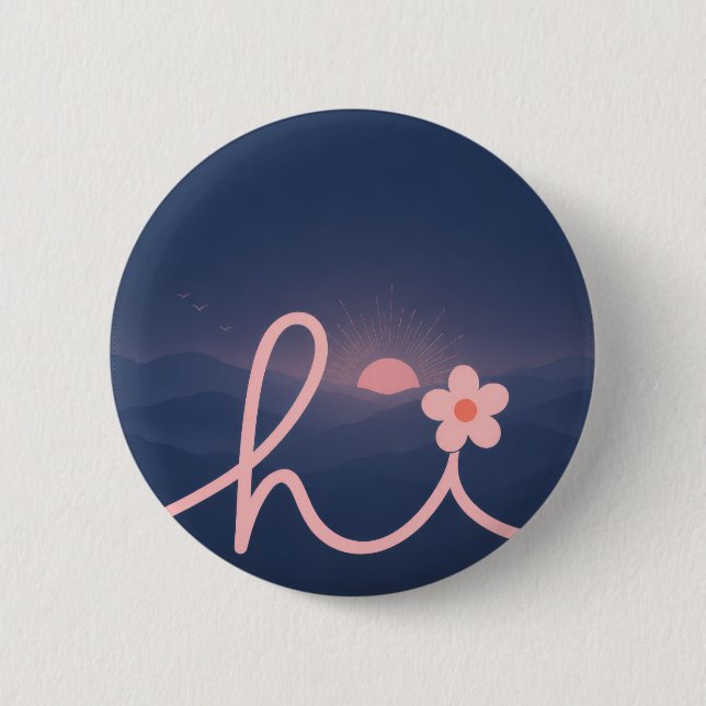 "hej" Script Mountain Sunset Design Knapp (Framsida)
