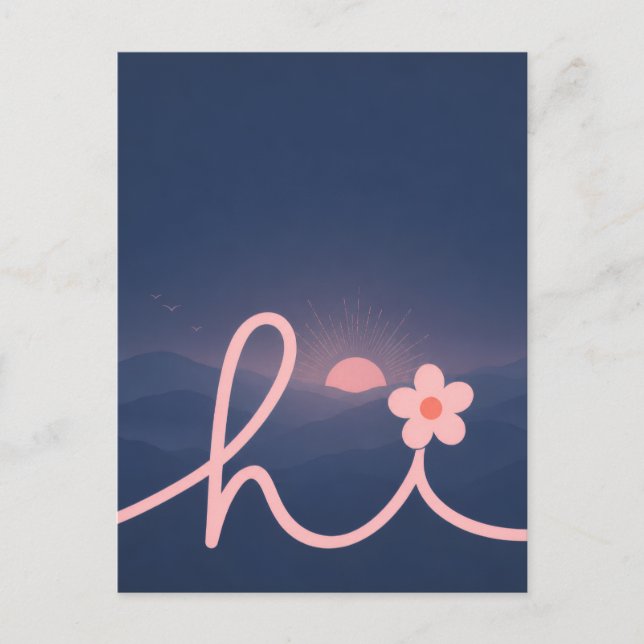 "hej" Script Mountain Sunset Design Meddelande Vykort (Framsida)