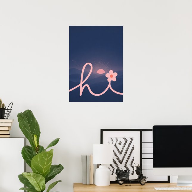 "hej" Script Mountain Sunset Design Poster (Hemmakontoret)