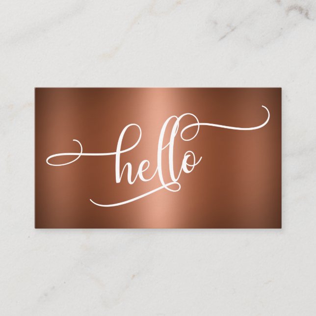 Hej Script Typografi Över Slät Falsk Koppar Visitkort (Framsida)
