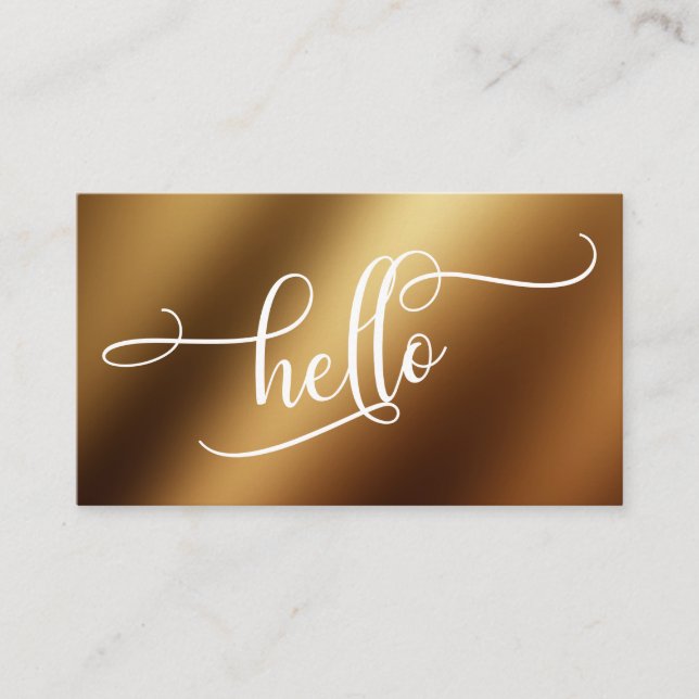 Hej Script Typografi Över Slät Guld Folie Visitkort (Framsida)