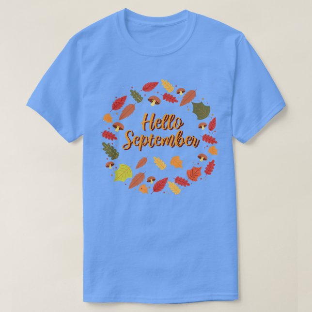 Hej september Höstkrans i Höst löv T Shirt (Design framsida)