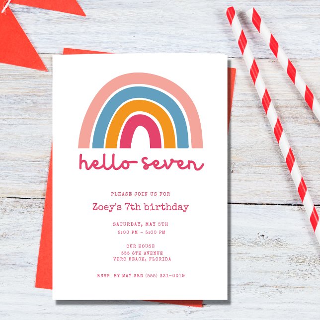 Hej Seven Rainbow Girl's 7:e Birthday Inbjudningar (Skapare uppladdad)