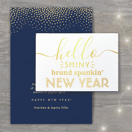 Hej Shiny New Year Navy Blue & Guld Confetti Folierat Kort